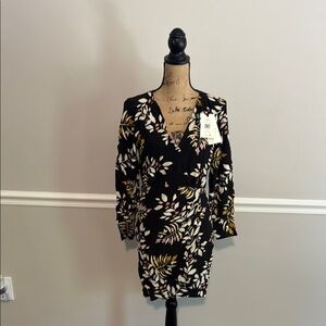 ba&sh Robe Cassie Black and Cream Leaf Pattern Dress size 1
